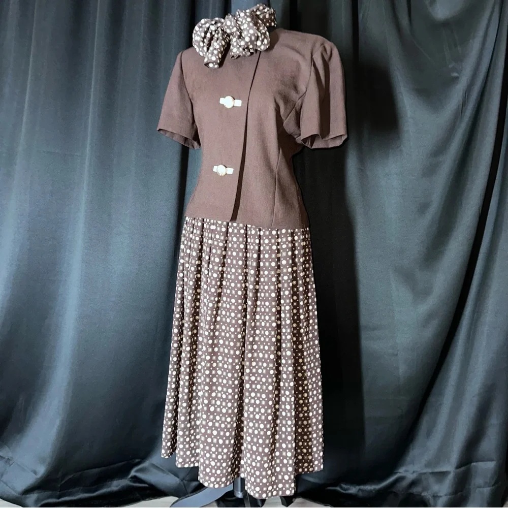 VTG Leslie Fay Skirt Suit Sz 6P 3 Pc Set Scarf 80s A Line Office Teacher Preppy‎